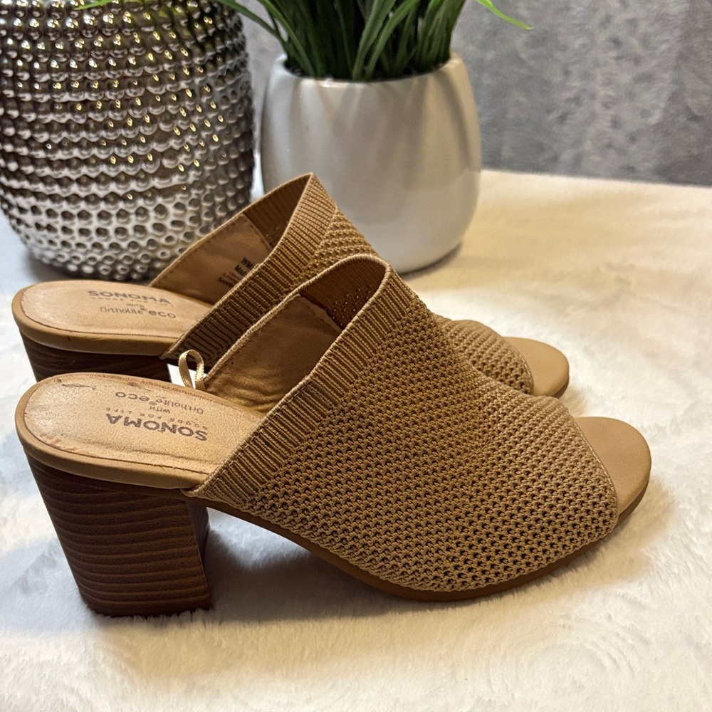 Sonoma Women's Brown Knit Open-Toe Mules Size 7